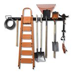 Wallmaster 15-PCS Garage Storage Systems All-in-one Wall Mounted Removable Hooks Organizer Adjustable Organization Rack Hanger for Rake Shovel Lawn Garden Tools (80inch Rail, 10 Hooks)