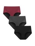 TIICHOO Period Pants Heavy Flow High Waist Period Knickers Womens Postpartum Menstrual Pants 3 Pack(L, Black/Burgundy/Gray)
