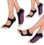 Tucketts 3 Pack Toeless Pilates Socks, Non Slip Grips, Barefoot Feel, L/XL, Size 9.5+ - Black - 3 Pairs