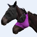 FOXLVDA Horse Fly Mask with Ears Set of 2 Fashionable and Comfortable Fit Stretchy Fabric Large Eye Space UV Protection Soft on Skin Breathable for Horse Full Size (Purple/Black, Large)