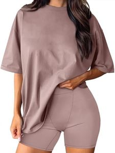 REORIA Womens Two Piece Sets Lounge Matching Summer Outfits Fashion Basic Oversized T Shirts Biker Shorts Tracksuit, Red Apricot, Large
