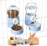 38oz Hanging Automatic Food Water Dispenser, Large Capacity Gravity Rabbit Water Dispenser and Feeder Set, for Bunny Guinea Pig Chinchilla Ferret Cage Accessories (Blue)
