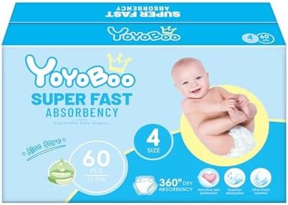 YOYOBOO Disposable Baby Diapers, Hypoallergenic, Superior Absorbency and Softness for Baby Happy Moments, Size 4, 60 Count