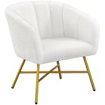 Yaheetech Boucle Tub Chair, Modern Upholstered Armchair, Barrel Chair Vanity Chair with Round Back and Thick Padded Seat for Living Room Bedroom Makeup, White