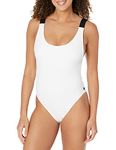 Calvin Klein Women's Classic Over The Shoulder One Piece Swimsuit, Soft White Logo, Large