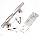 goldenwarm 12 in Sliding Barn Door Handle and Flush Pull Set-7 Inch Hole Centers Brushed Nickel Heavy Duty Hardware Stainless Steel, 2 Pack