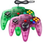 JINHOABF 2 Pack Classic N64 Controller,Wired N64 64-bit Gamepad Joystick for N64 Console (Clear Green and Clear Purple)