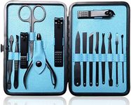 Nail Clippers Sets High Precisio Stainless Steel Nail Cutter Pedicure Kit Nail File Sharp Nail Scissors and Clipper Manicure Pedicure Kit Fingernails & Toenails with stylish case (Blue_15in1)