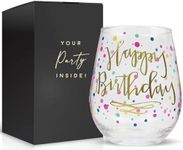 Your Dream Party Shop Happy Birthday Wine Glass, 22 oz Stemless Happy Birthday Wine Glass with Gold Print, Perfect Birthday Glass for adults, Happy Birthday Wine Glasses For Women, Birthday Cups