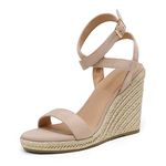 DREAM PAIRS Womens Open Toe Espadrilles Dressy Platform Sandals Buckle Ankle Strap Stylish Wedges Sandals,Size 8.5,Nude/Suede,SDPW2211W