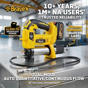 Bravex Cordless Grease Gun – 12,000 PSI, Rechargeable, 40" Hose