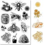 CRASPIRE Honey Bee Sunflowers Clear Rubber Stamp Vintage Honeycomb Bumblebee Transparent Silicone Seals Stamp for Journaling Card Making DIY Scrapbooking Handmade Photo Notebook 6.3 x 4.3inch