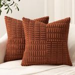 Topfinel Fall Pillow Covers Set of 2 Soft Corduroy Boho Strip Textured Terracotta Pillow Covers Modern Farmhouse Cute Autumn Home Decor Burnt Orange Living Room Sofa Couch Bed 30x30 cm