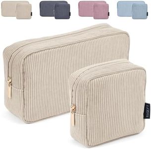 MAGEFY 2Pcs Makeup Bags, Small Corduroy Makeup Pouch Cute Makeup Bag Cosmetic Bags for Purse with Zipper Mini Make Up Bag for Women -Beige