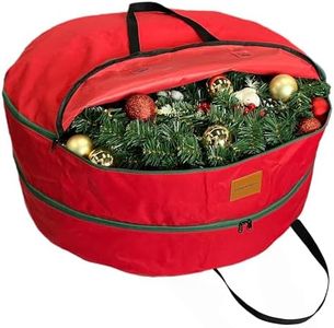 30x12 inchs Wreath Storage Bag,Red Double storage bag,Heavy Duty 600D Oxford Cloth,Garland Wreaths Container For Xmas Holiday Wreaths Storage Holder