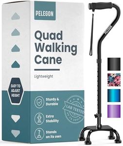 PELEGON Quad Cane (300 lb) - Adjustable Walking Cane with A Large 4 Pronged Base for Extra Balance & Stability, Walking Canes for Seniors, Walking Cane for Men & Women, Walking Sticks (Black)
