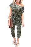 PRETTYGARDEN Women's Loose Solid Off Shoulder Elastic Waist Stretchy Long Romper Jumpsuit (Camouflage,X-Large)