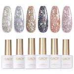 GAOY Chrome Platinum Glitter Gel Nail Polish Set of 6 Colors Including Sparkly Shiny Black Silver Pink Gel Polish Kit for Salon Gel Manicure and Nail Art DIY at Home