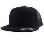 Armycrew Flexfit Oversize XXL Structured Blank 5 Panel Flatbill Snapback Mesh Cap, Black, XX-Large