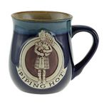 Stoneware Piping Hot Mug Featuring A Scottish Piper, Blue