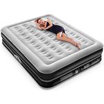 Airefina Deluxy Queen Air Mattress, Inflatable Air Bed with Built-in Electric Pump, Double-High Guest Airbed in 3 Mins Self-Inflation/Deflation, Flocked Top Blow Up Bed for Home Camping 203x152x41cm