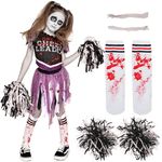 Spooktacular Creations Girl Scary Bloody Cheerleader Costume, Black Zombie Cheerleader Costume for Halloween Dress Up Parties-L