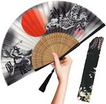 OMyTea Folding Hand Fan for Women - Foldable Chinese Japanese Vintage Bamboo Silk Fan - for Hot Flash, Church, EDM, Music Festival, Party, Dance, Performance, Decoration, Gift (Dragon & Phoenix)