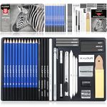 KALOUR PDAS Drawing Sketching Pencil Set,36 Pro Art Pencil Kit,12 Graphite Pencils (8B-5H),Black & White Charcoal Pencils,Charcoal Sticks, Stumps, Eraser, Tutorial,Art Supplies