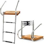 Swim Platform Ladder Teak Stainless with telescoping 3-Step 2 Handrails Marine Boat Dock