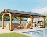 Jocisland 12' x 24' Cedar Wood Hardtop Gazebo with Galvanized Steel Roof, Waterproof Outdoor Gazebo Pavilion, Heavy-Duty Snow & Wind Resistant Carport for Patio, Driveway, Garden