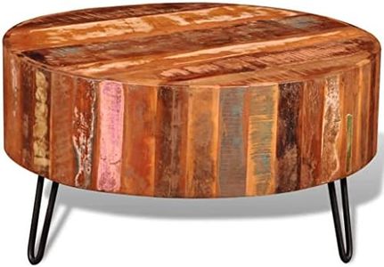 vidaXL Coffee Table with Iron Legs, Round Center Table for Living Room, Fully Handmade, 27.6''Φx15.0'', Solid Reclaimed Wood, Multicolor