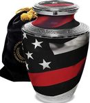 Red Line Flag Cremation Urn for Ashes Adult Male - Beautifully Handcrafted & Personalized Cremation Urns for Human Ashes Adult Man for Firefighter or First Responder