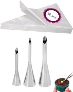 Cupcake & Doughnut Filler Tool with 3 Bismarck Piping Tips and 20 Disposable Piping Bags 12 inch