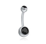 RVM Jewels Double Stone Belly Button Ring Black Stainless Steel Navel Piercing Jewelry for Women and Girls