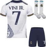 YSGTZY R. Madrid Vini Jr. #7 Vinicius Special White Dragon Edition Football Soccer Jersey/Shorts Socks Gift Set Youth Sizes (White, 24)