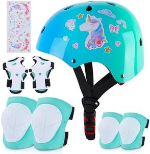 Bienbee Kids Helmet, Helmet for Kids 3-5-8-14 with DIY Stickers, 8 pcs Kids' Protective Gear and Kids Knee Pads and Elbow Pads Set for Cycling Skateboarding Skating Scooter Blue-Teal Gradient S