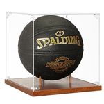 JupDec Basketball Display Case Acrylic Clear 10" Full Size with Solid Wood Base, UV Protected Soccer Display Stand Box for Autographed Standard NBA WNBA Ball Memorabilia Keepsake Ideal Gift Athlete