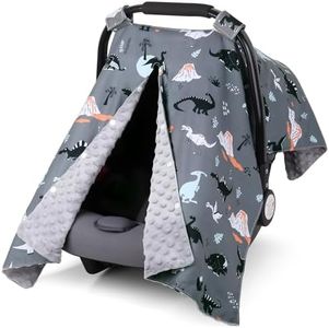 Rquite Car Seat Cover Baby, Carseat Covers Baby Boy, Minky Infant Car Seat Cover Winter, Peekaboo Opening Car Seat Canopy, Multi-use Baby Carrier, Stroller, Nursing Cover, Minky Blanket, Dinosaur