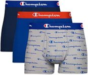 Champion Men's Underwear Boxer Briefs Pack, Moisture-Wicking, Performance Stretch Cotton, Trunks and Long Leg, Multipack, Grey Heather Script Logo/Surf The Web/Navy, XX-Large