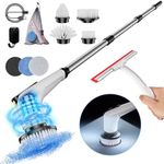 Shetrion Electric Spin Scrubber - Enhanced Cleaning Power with Dual LED and IPX8 Water-Resistance, Complete with Shower Squeegee and 7 Brush Heads, White