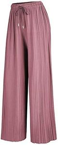 Made By Johnny WB1484 Womens Pleated Wide Leg Palazzo Pants with Drawstring OneSize Mauve