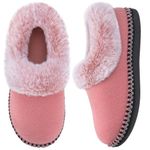 EverFoams Women's Bootie Slippers Warm Soft Comfy Memory Foam Non-slip Indoor House Shoes with Fluffy Collar Rose Pink, Size 8 US