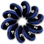 FLTRAD Golf Club Iron Head Covers 3-9 A/SW/PW Elastic Reused Neoprene Material with Number Tag Protect Case For Gift Pack of 10 Black & Blue