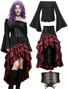 Women's Renaissance Pirate Wench Costume with Corset, Skirt & Blouse