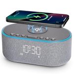 Odokee Wireless Charging Alarm Clock Radio: Qi Certified Fast Wireless Charger for iPhone Samsung - 10W Stereo Bluetooth Speaker - Dimmable Digital Clock with FM Radio for Bedroom Gray