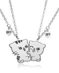 Yooborn BFF Necklace 2 Best Friend Cat Necklace Gifts Set 2 Pcs Cute Kitty Matching Friendship Necklace for 2 Men Women Teen Sister BFF.