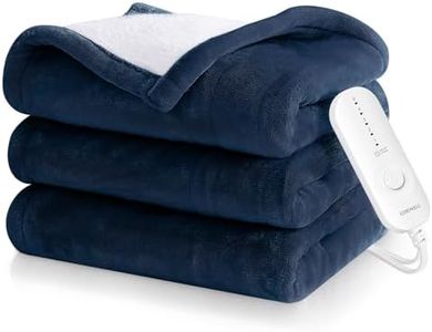 CORIWELL Heated Throw Blanket - 50" x 60" Flannel Electric Heat Blanket for Office Chair - Washable Heating Blanket with 5 Heating Levels & 3 Hours Auto Shut Off, Machine Washable (Blue)