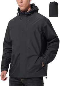 UIQUR Mens Lightweight Rain Jacket Waterproof Windbreaker Packable Rain Coat with Hood for Golf Running Hiking Travel, Black, 3X-Large