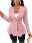 Milumia Women's Textured Ruffle Hem Blazer Single Button Shawl Collar Long Sleeve Jacket Dusty Pink Medium