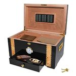 69Bourbons Exotic Cigar Humidor - Large Ebony Wood Storage Box with Spanish Cedar Wood Interior (Golden Black)